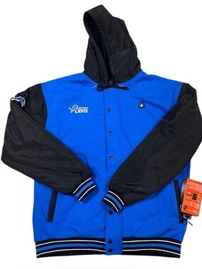 ActionHeat Blue/Black NFL Detroit Lions 5V Battery Heated Varsity Jacket XL NWT